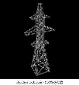 Power transmission tower high voltage pylon. Wireframe low poly mesh vector illustration