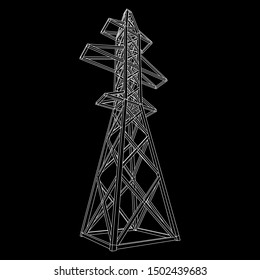 Power transmission tower high voltage pylon. Wireframe low poly mesh vector illustration