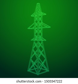 Power transmission tower high voltage pylon. Wireframe low poly mesh vector illustration