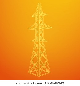 Power transmission tower high voltage pylon. Wireframe low poly mesh vector illustration