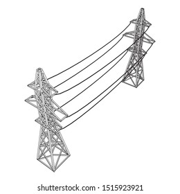 Power transmission tower high voltage pylon. Wireframe low poly mesh vector illustration