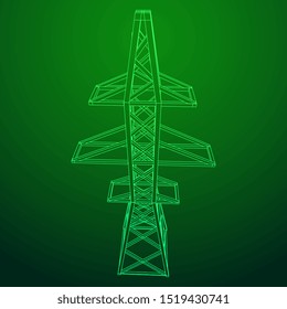 Power transmission tower high voltage pylon. Wireframe low poly mesh vector illustration