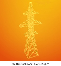 Power transmission tower high voltage pylon. Wireframe low poly mesh vector illustration