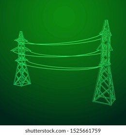 Power transmission tower high voltage pylon. Wireframe low poly mesh vector illustration