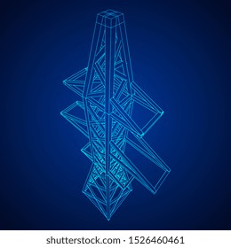 Power transmission tower high voltage pylon. Wireframe low poly mesh vector illustration