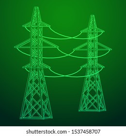 Power transmission tower high voltage pylon. Wireframe low poly mesh vector illustration