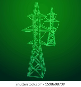 Power transmission tower high voltage pylon. Wireframe low poly mesh vector illustration