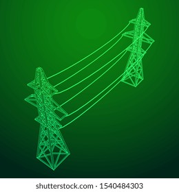 Power transmission tower high voltage pylon. Wireframe low poly mesh vector illustration