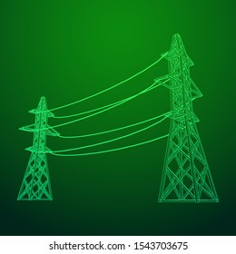 Power transmission tower high voltage pylon. Wireframe low poly mesh vector illustration