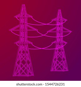 Power transmission tower high voltage pylon. Wireframe low poly mesh vector illustration