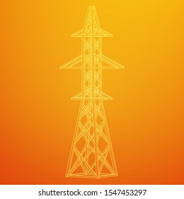 Power transmission tower high voltage pylon. Wireframe low poly mesh vector illustration