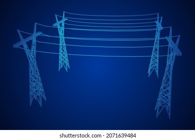 Hochspannungspalon des Kraftübertragungsturms. Wireframe Low-Poly-Mesh, Vektorgrafik