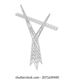 Pylon de alta tensión de la torre de transmisión de energía. Ilustración vectorial de malla baja de malla de alambre