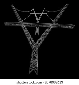 Power transmission tower high voltage pylon. Wireframe low poly mesh vector illustration