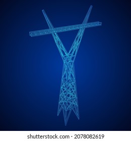Hochspannungspalon des Kraftübertragungsturms. Wireframe Low-Poly-Mesh, Vektorgrafik