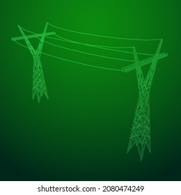 Power transmission tower high voltage pylon. Wireframe low poly mesh vector illustration