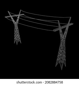 Hochspannungspalon des Kraftübertragungsturms. Wireframe Low-Poly-Mesh, Vektorgrafik
