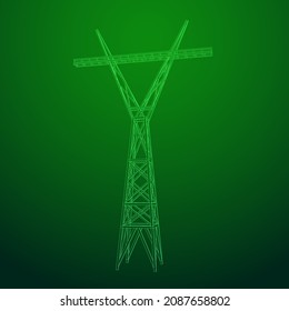 Power transmission tower high voltage pylon. Wireframe low poly mesh vector illustration