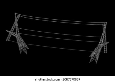 Power transmission tower high voltage pylon. Wireframe low poly mesh vector illustration