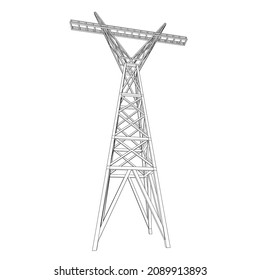 Power transmission tower high voltage pylon. Wireframe low poly mesh vector illustration