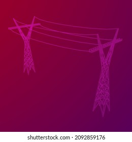 Power transmission tower high voltage pylon. Wireframe low poly mesh vector illustration
