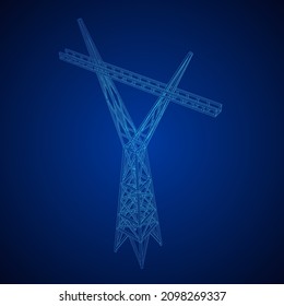 Power transmission tower high voltage pylon. Wireframe low poly mesh vector illustration