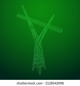 Power transmission tower high voltage pylon. Wireframe low poly mesh vector illustration