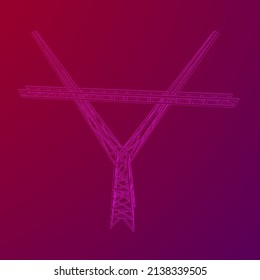 Power transmission tower high voltage pylon. Wireframe low poly mesh vector illustration