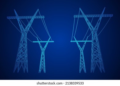 Power transmission tower high voltage pylon. Wireframe low poly mesh vector illustration