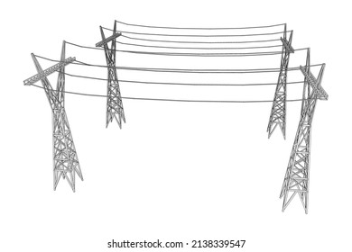 Power transmission tower high voltage pylon. Wireframe low poly mesh vector illustration