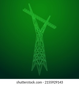 Power transmission tower high voltage pylon. Wireframe low poly mesh vector illustration