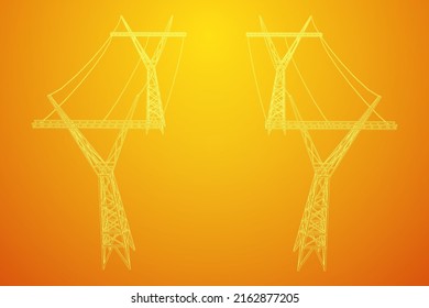 Pylon de alta tensión de la torre de transmisión de energía. Ilustración vectorial de malla baja de malla de alambre