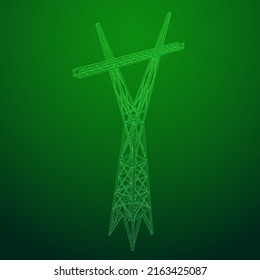 Power transmission tower high voltage pylon. Wireframe low poly mesh vector illustration