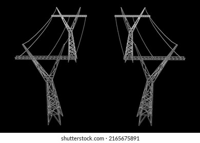 Power transmission tower high voltage pylon. Wireframe low poly mesh vector illustration