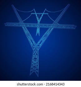 Power transmission tower high voltage pylon. Wireframe low poly mesh vector illustration