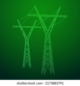 Power transmission tower high voltage pylon. Wireframe low poly mesh vector illustration