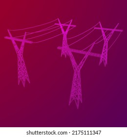 Hochspannungspalon des Kraftübertragungsturms. Wireframe Low-Poly-Mesh, Vektorgrafik