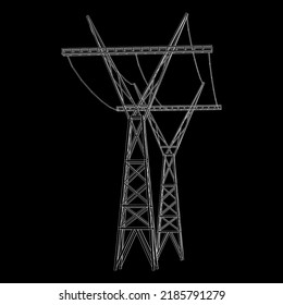 Power transmission tower high voltage pylon. Wireframe low poly mesh vector illustration