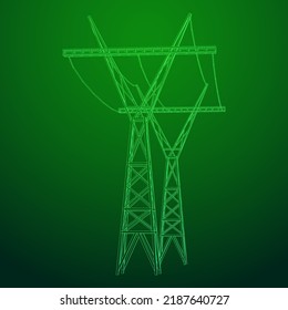 Power transmission tower high voltage pylon. Wireframe low poly mesh vector illustration