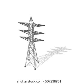 Power transmission tower. Isolated on white background. 3d Vector illustration.