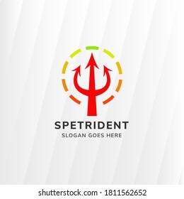 plantilla de diseño de logotipo de tridentes de potencia. símbolo de velocidad colorido en círculo con tridente en rojo. 