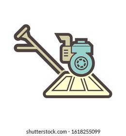Paleta de potencia o icono de flotador de potencia. Equipo de la máquina de construcción de pisos para contratistas, el trabajador utiliza revestimiento epoxi, haciendo superficie lisa a acabado de losa de hormigón por soldadura, pulido, pulido.