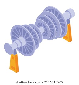 Vector isométrico de turbina de potencia. Planta nuclear. Construcción industrial