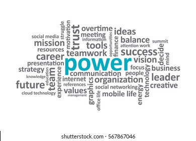 Power - Typography graphic work, consisting of important words and concepts in the business world.