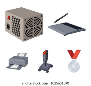 Power unit, dzhostik and other equipment. Personal computer set collection icons in cartoon style vector symbol stock illustration web.