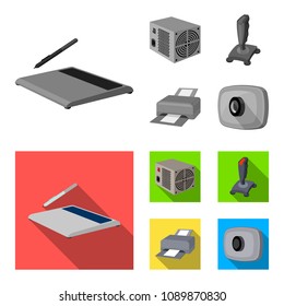 Power unit, dzhostik and other equipment. Personal computer set collection icons in monochrome,flat style vector symbol stock illustration web.