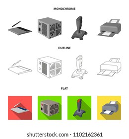 Power unit, dzhostik and other equipment. Personal computer set collection icons in flat,outline,monochrome style vector symbol stock illustration web.