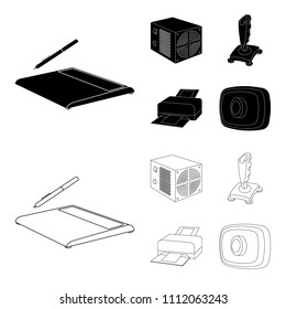 Power unit, dzhostik and other equipment. Personal computer set collection icons in black,outline style vector symbol stock illustration web.