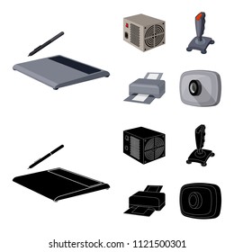 Power unit, dzhostik and other equipment. Personal computer set collection icons in cartoon,black style vector symbol stock illustration web.