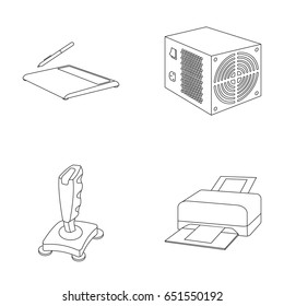 Power unit and other equipment. Personal computer set collection icons in outline style vector symbol stock illustration web.